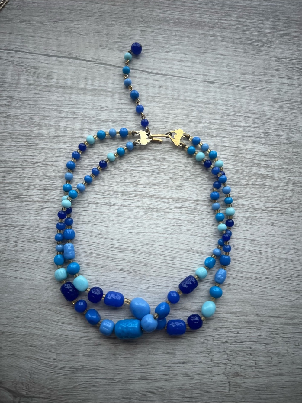 Vintage blue necklace stamped Japan